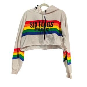 Six Flags of Texas Rainbow Striped Cropped Hoodie XL